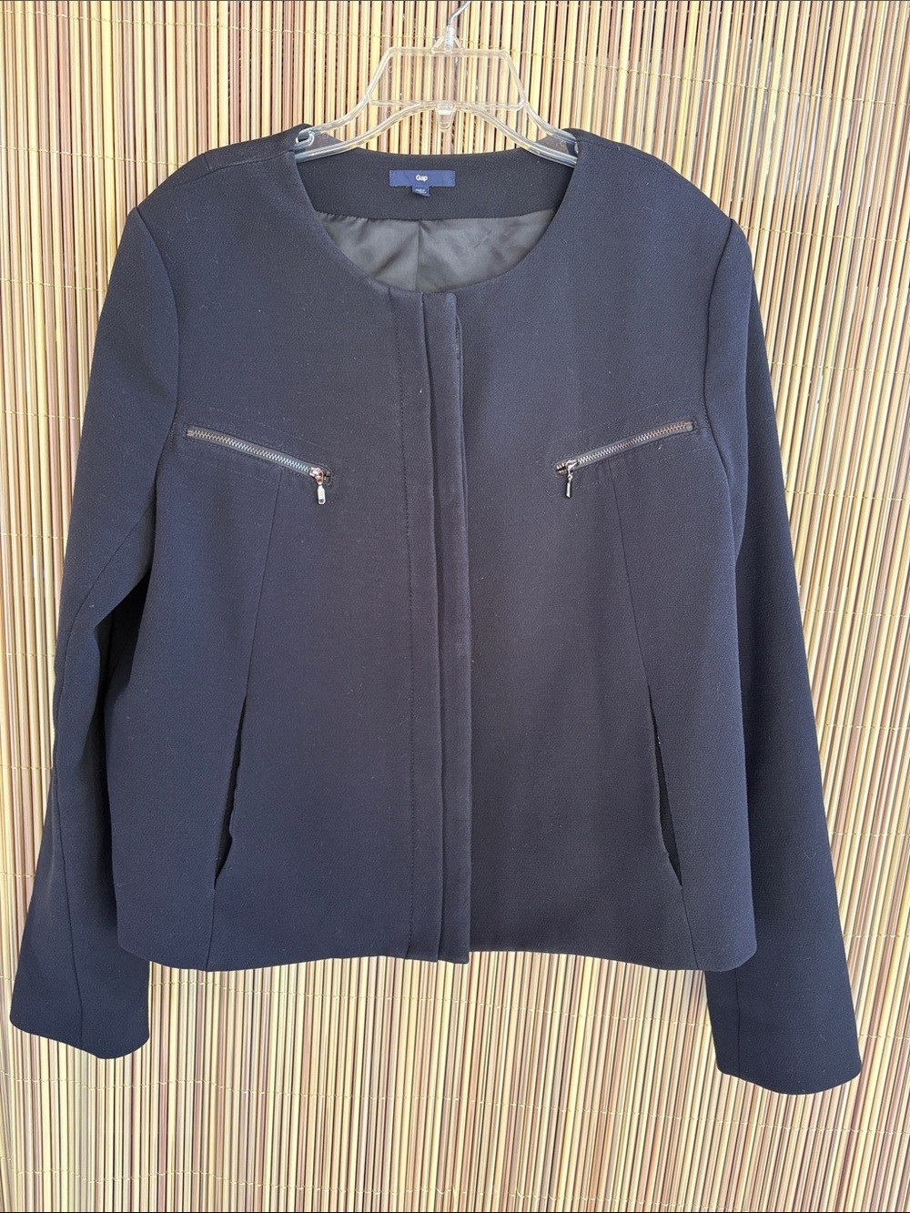 GAP Black Collarless Zip-Pocket Blazer women XL